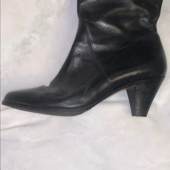 Saks Fifth Avenue Black Knee Boots with Chunky Heel - Picture 11 of 16